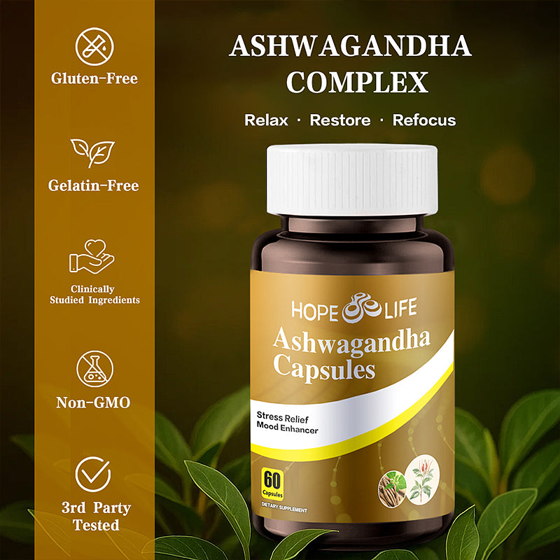 Ashwagandha Capsules, Stress Relief and Mood Support Supplement, 60 Capsules Withania somnifera soft Softgels