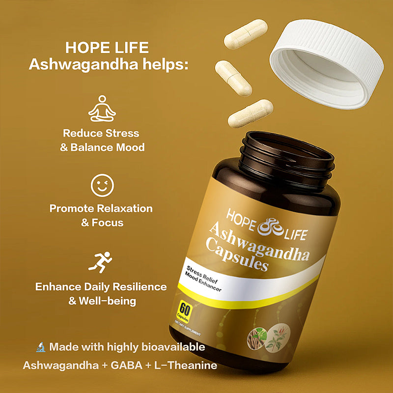 Ashwagandha Capsules, Stress Relief and Mood Support Supplement, 60 Capsules Withania somnifera soft Softgels