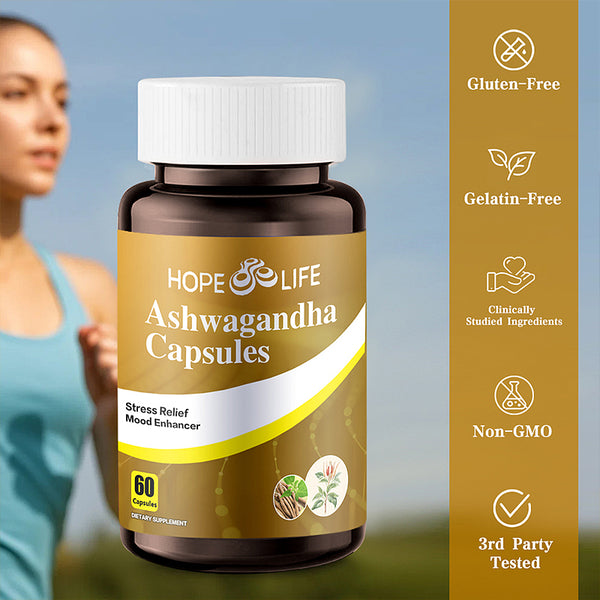 Ashwagandha Capsules, Stress Relief and Mood Support Supplement, 60 Capsules Withania somnifera soft Softgels
